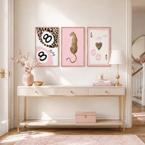 Cheetah Trendy Wall Art of set 3, Preppy Leopard Print Canvas, 8 Ball Poster - Image 4