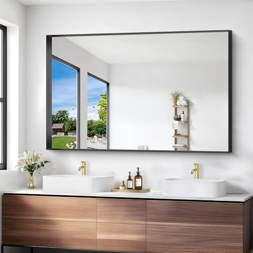 Black Bathroom Mirror, 36x55 Inch Rectangular Deep Frame Mirror, Large Wall - Image 5