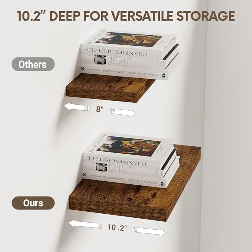 Vivelove 10x10 Inches Floating Shelves Wall Mounted Set of 2, Rustic Brown - Image 5