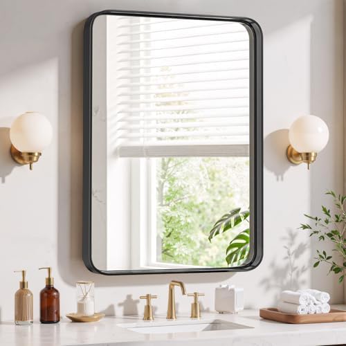 Bathroom Mirror 36x24 Inch Black Metal Frame Rectangle Vanity Mirror by SageNest
