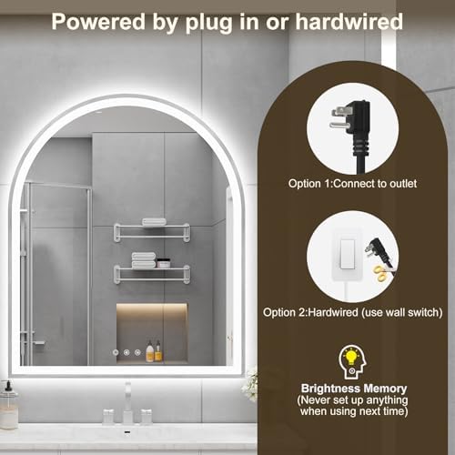 30"x36" Arched LED Lighted Bathroom Mirror - Image 6