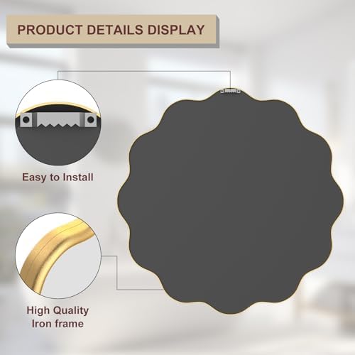 PROHOMEWARE Gold Round Mirror 30 Inch Wavy Bathroom Vanity Mirror Gold Frame - Image 4
