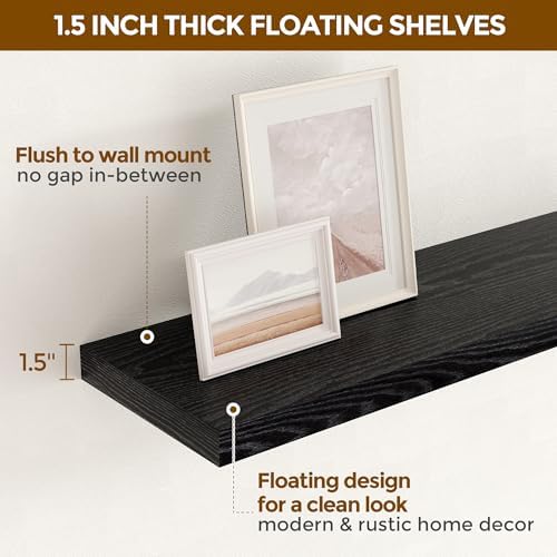 Fun Memories 32" W x 9.3" D Floating Shelves in Black, Rustic Wood Deep Shelves - Image 6