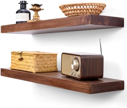 BGMG Wood Floating Shelves for Wall 24 inch Set of 2, Rustic Wooden Wall Mount by BGMG