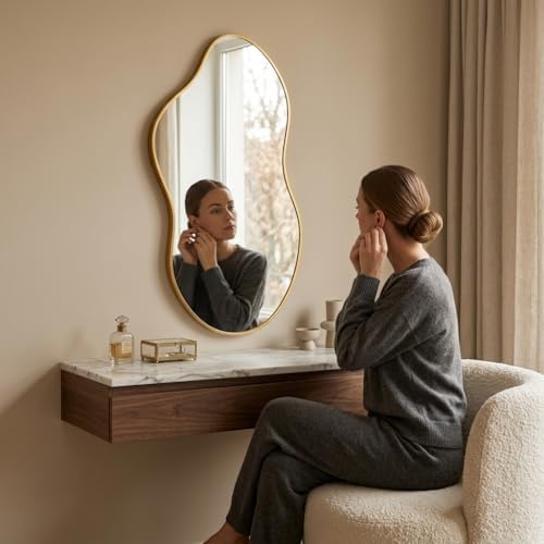 Irregular Wall Mirror 20×36 Inch Wall Mirrors Decor Gold Asymmetrical - Image 2