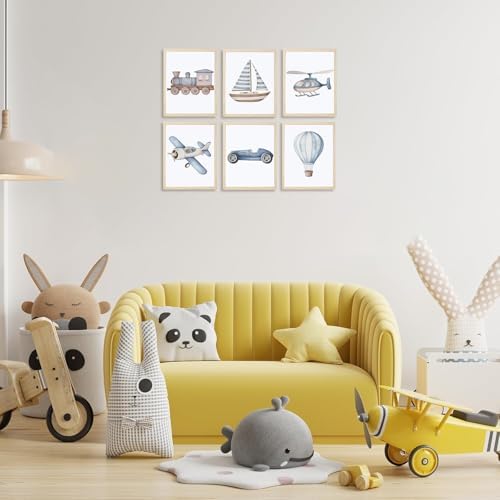 Nursery Car Wall Art Set of 6, Baby Boys Poster Canvas Prints - Image 7