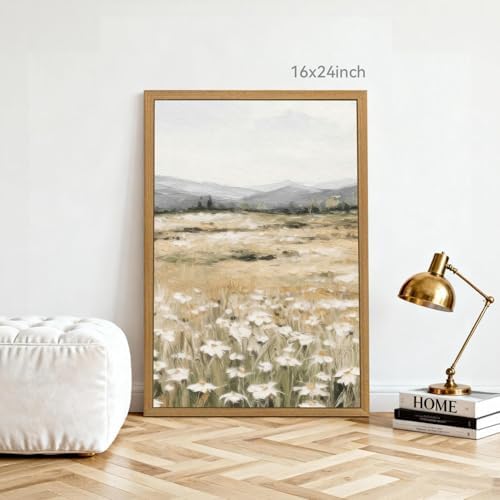 CAZLOUC White Wildflowers Wall Art Set of 3, Neutral Meadow Landscape Wall Decor - Image 5