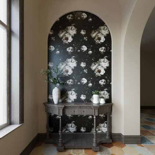 Laatse Dark Black Floral Wallpaper Peel and Stick 17.5" × 393" - Image 2