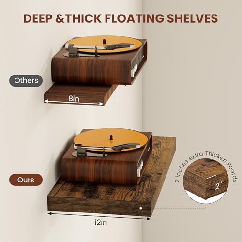 Vivelove Deep Floating Shelves 60x12” Set of 1, Rustic Brown - Image 4
