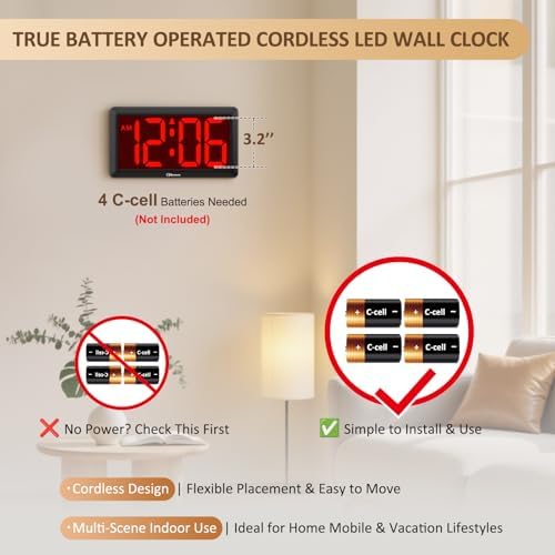Soobest 9.5 Inch Digital Wall Clock Battery Operated, LED Large Display - Image 2