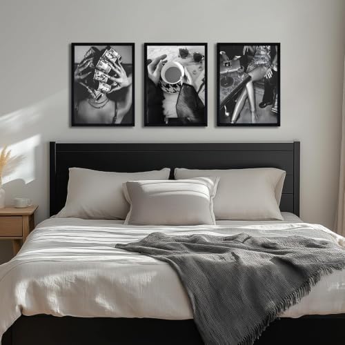 Framed Trendy Black and White Wall Art Luxury Money Hair Rollers Girl Posters - Image 3
