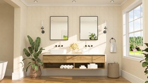 TETOTE Black Mirror for Bathroom Sink 24" x 32" Matte Black Beveled Metal Frame - Image 2