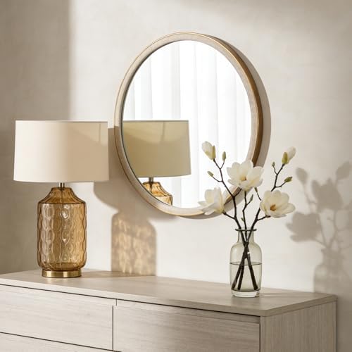WallBeyond Round Mirror 28 Inch, Linen-Texture Circle Wall Mirror - Image 2