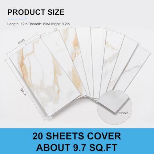 6" x 12" Calacatta Gold Marble Peel and Stick Backsplash Wall Tiles, PVC Faux - Image 4