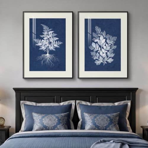 Large Framed Vintage Navy Blue Botanical Wall Art - Image 6
