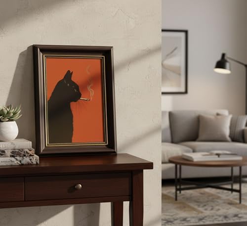 Dark Brown Framed-Vintage Smoking Cat Wall Art-Whimsical Animal Canvas Prints - Image 2