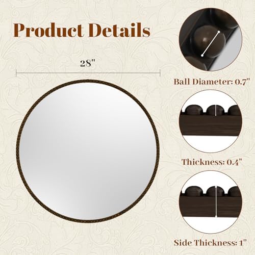 Vintage Round Mirror, 28 Inch Circle Wall Mounted - Image 5