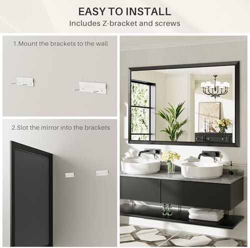Briivue Black Metal Framed Bathroom Wall Mirror, 60x30 Inch - Image 6