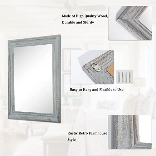 Wooden Mirror Rectangle Rustic Hanging Mirror Farmhouse Modern Bathroom Bedroom - Image 7