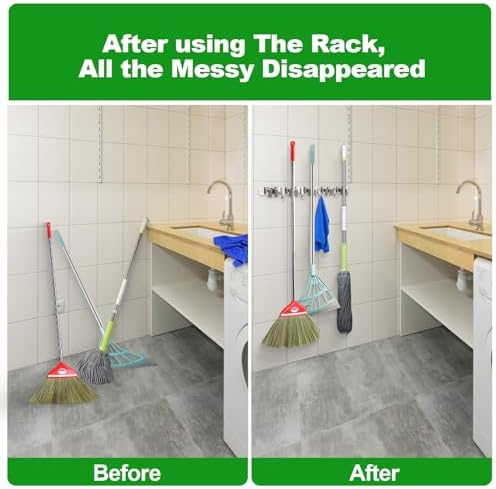 voze 3 Racks and 4 Hooks Mop and Broom Holder Wall Mount, Self Adhesive Heavy - Image 4