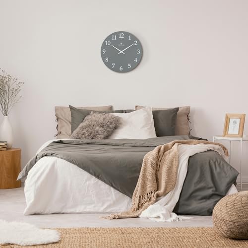 Lafocuse 12 Inch Wooden Modern Minimalist Gray Wall Clock Battery Operated - Image 3