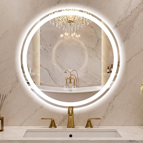 Round LED Bathroom Mirror with Lights, 28 Inch Circle Lighted Vanity Mirror by FICTOR