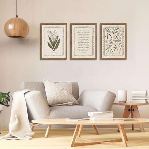 Framed Vintage Botanical Wall Art Set of 3, Lily of the Valley and Bird Nature - Image 2