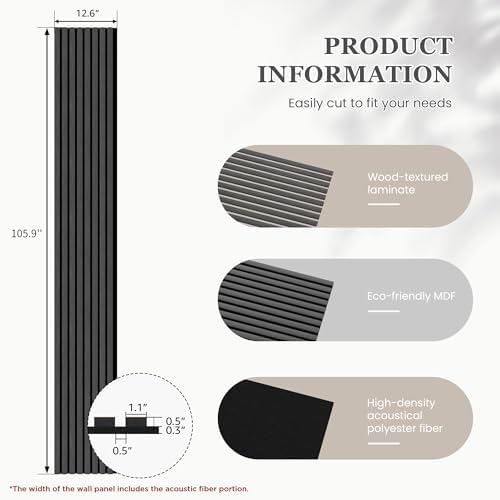 2 Pack 105.9" x 12.6" x 0.8" Acoustic Wall Panels Sound Absorbing, Wood Slat - Image 3