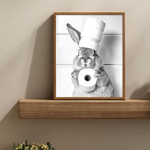 uniro Funny Bathroom Wall Art Prints, Cute Rabbit Animal Canvas Print Painting - Image 2