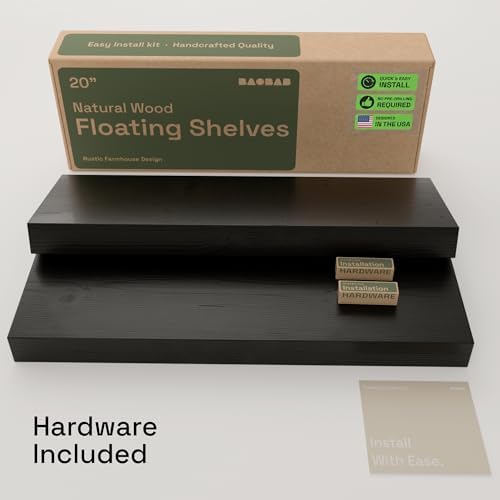 Solid Wood Floating Shelves for Wall 20 Inch Black, Wooden Bathroom Shelf - Image 6