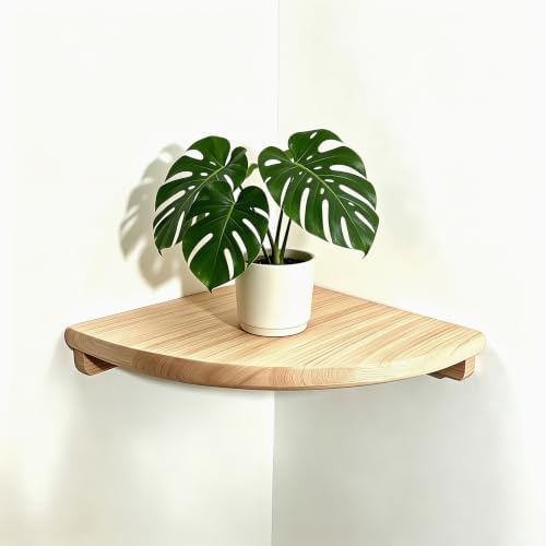 Solid Wood Floating Corner Shelf, 7.1 in Wall Mount Round End by Unknown