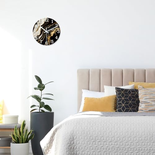 Black Gold Marble Wall Clock 12 Inch Silent Non Ticking - Image 4