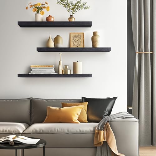 BAYKA Black Floating Shelves 35.4in, Wall Mounted - Image 4