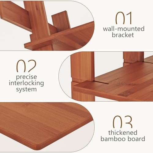 Lauxery 4-Tier Bamboo Wall Mounted Bookshelf, Rustic Brown, 43x53 in - Image 5