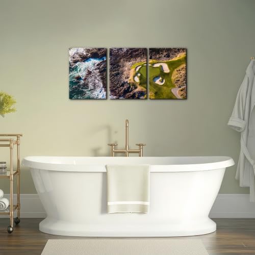 Pacimo 3 Pieces Pebble Beach Golf Course Wall Art Canvas Pictures Natural - Image 3