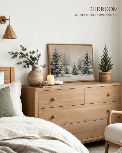 ARPEOTCY Vintage Winter Christmas Framed Wall Art, Forst Pine Tree - Image 2