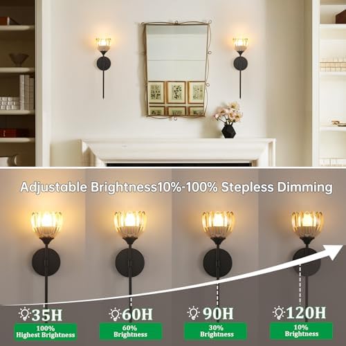 Shenmoyl Battery Operated Wall Sconce Set of 2, Amber Tulip Vintage Wall Light - Image 4