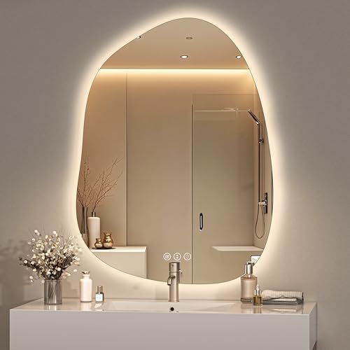 Hasipu 31"x24" Large Irregular Wall Mirror Backlit Vanity Mirror by Whatssuitableisthebest