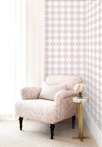 Safiyya 196"x 17.3" Pink and White Checkered Wallpaper Geometric Funky Peel and - Image 5