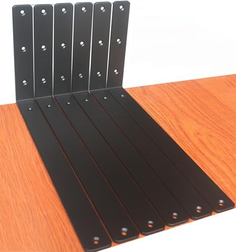 6 Pack - L 16" x H 8" x W1.5, 5mm Thick Black L Shelf Bracket, Iron Shelf by MHMYDZ