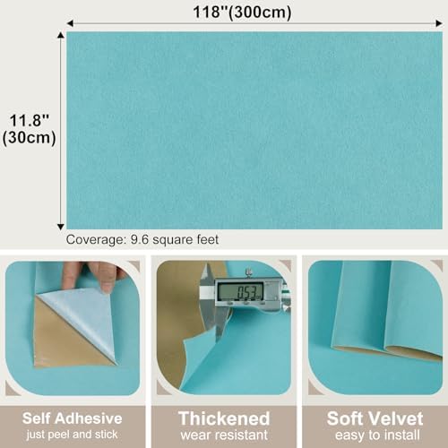 Aqua Blue Velvet Fabric Drawer Liner Peel and Stick Cyan Turquoise Velvet - Image 2