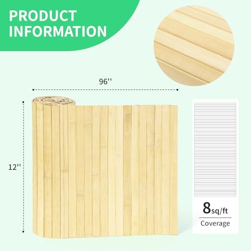 AMZDEPOT Natural Bamboo Wall Panel, 12 x 96 Inch - Image 6