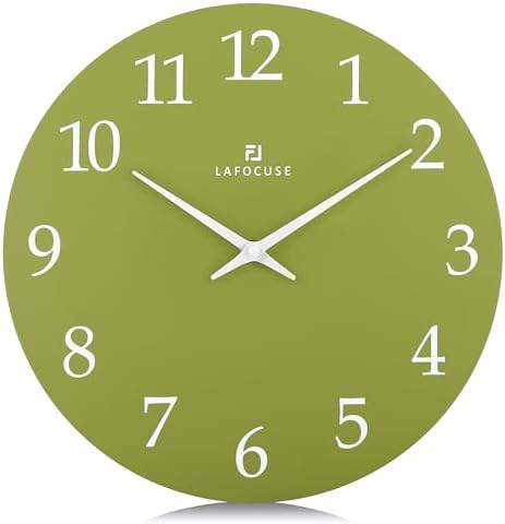 Lafocuse 12 Inch Wooden Minimalist Olive Green Wall Clock Battery Operated by VisiteLafocuse