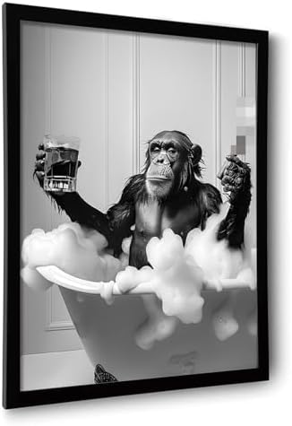OIQArtOIQ Funny Bathroom Framed Wall Art Black and White Animal Canvas Wall Art by OIQArtOIQ