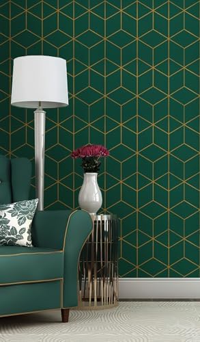Safiyya Peel and Stick Wallpaper Gold and Dark Green Wallpaper Geometric - Image 6