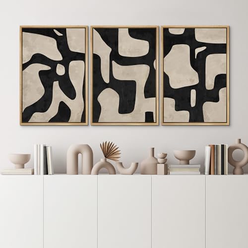 MUDECOR Framed Canvas Print Wall Art Set Abstract Monochrome Shapes Nature - Image 3