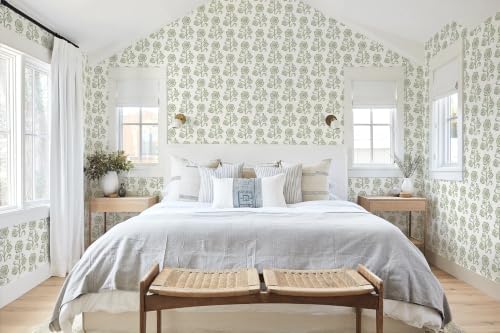 Dimoon Vintage Peel and Stick Wallpaper Sage Green Floral Contact Paper - Image 6