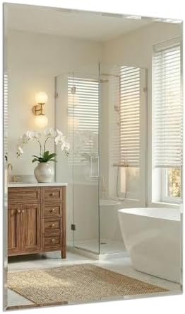 22x30 Inch Frameless Bathroom Mirror, Rectangular Beveled Wall Mirror by FurniXpress