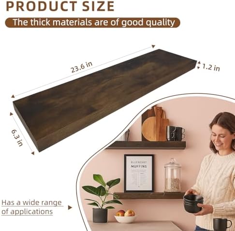 Floating Shelves for Wall, 23.6 x 6.3 Inch Rustic Display Storage Shelves - Image 2