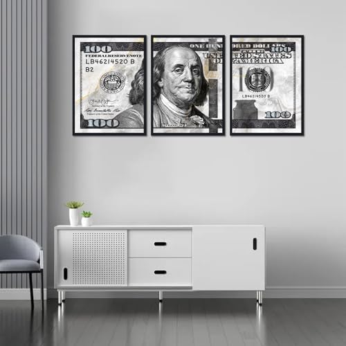 Black and White Canvas Wall Art Benjamin Franklin 100 Dollar Money Painting 3 - Image 4
